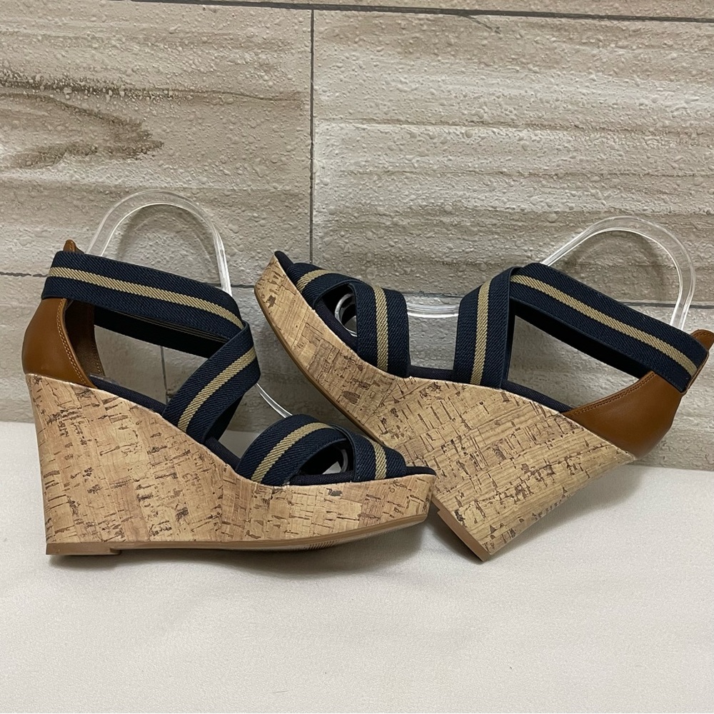 Merona Women's Strappy Blue Fabric Cork Wedge Sandal Open Toe Casual 7.5 - Picture 6 of 13
